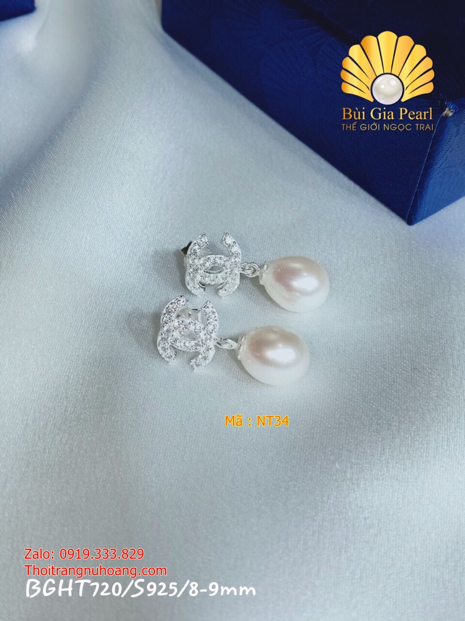 Hoa tai Ngọc trai Chanel sáng trọng & Xinh đẹp NT34